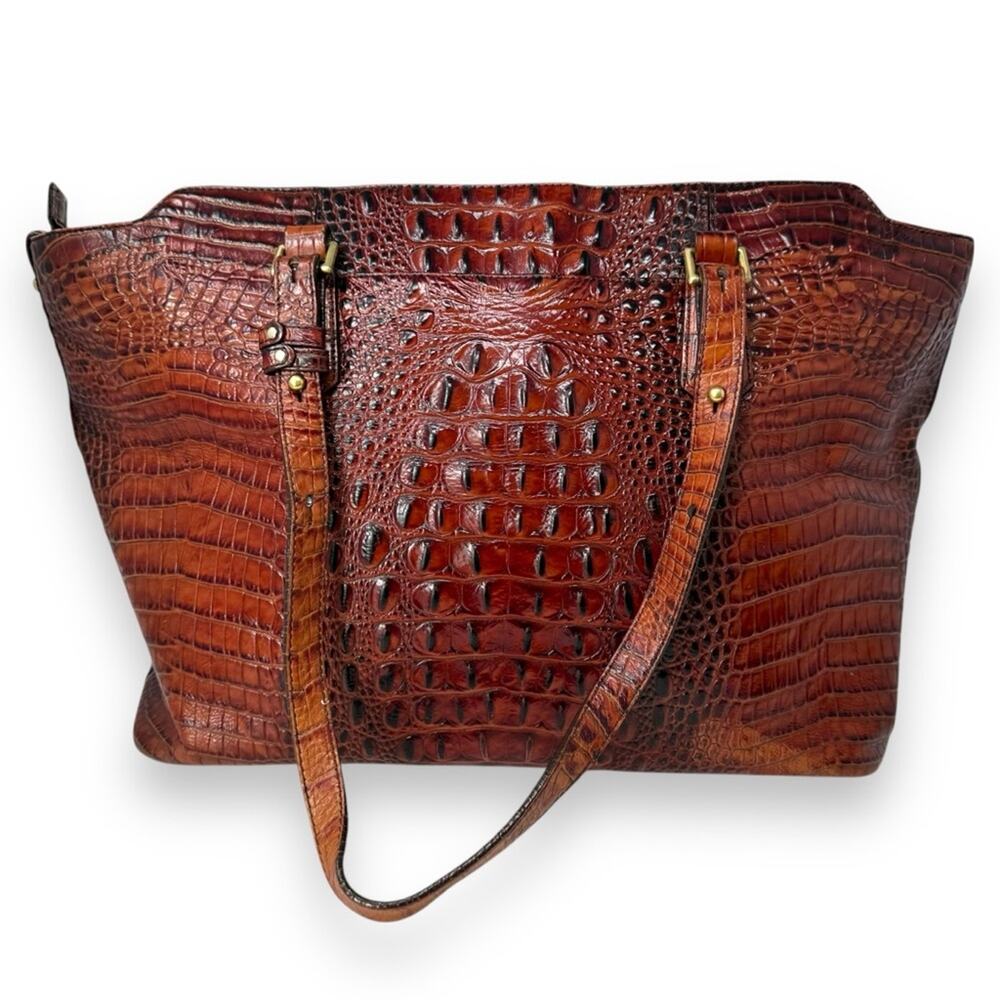 Brahmin Medium Asher Tote Crocodile Embossed Pecan Melbourne Brown - Picture 3 of 13
